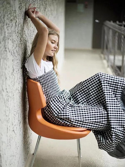 Plaid Spaghetti-neck Bohemia Maxi Dress