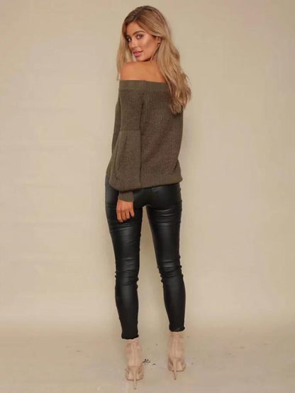 Knitting Off-the-shoulder Puff Sleeves Sweater Tops