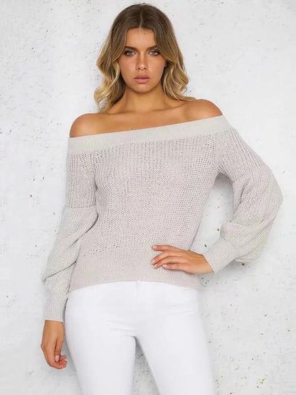 Knitting Off-the-shoulder Puff Sleeves Sweater Tops