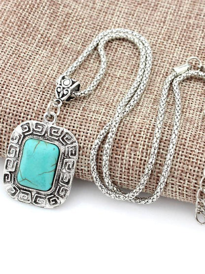 Square Pattern Turquoise Necklaces Accessories
