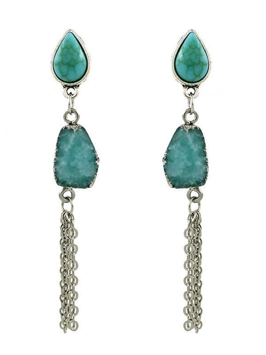 Water-Drop&Tassel Pattern Turquoise Earrings Accessories
