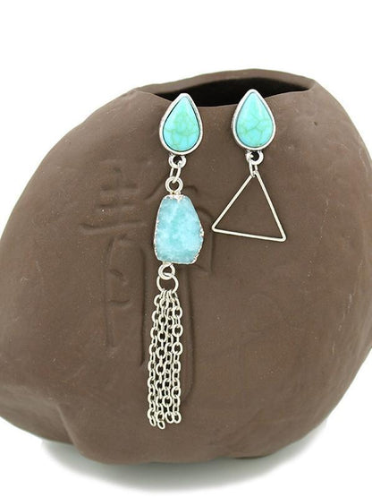 Water-Drop&Tassel Pattern Turquoise Earrings Accessories