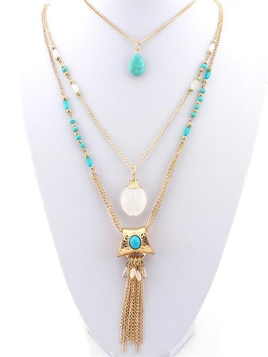 Bohemia Tasseled Alloy&Turquoise Necklaces Accessories