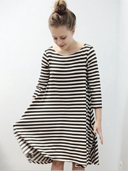 Half Sleeves Parent-Child Casual Dress in Stripes