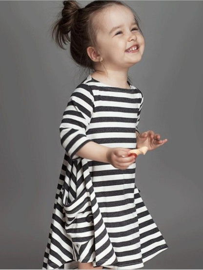 Half Sleeves Parent-Child Casual Dress in Stripes
