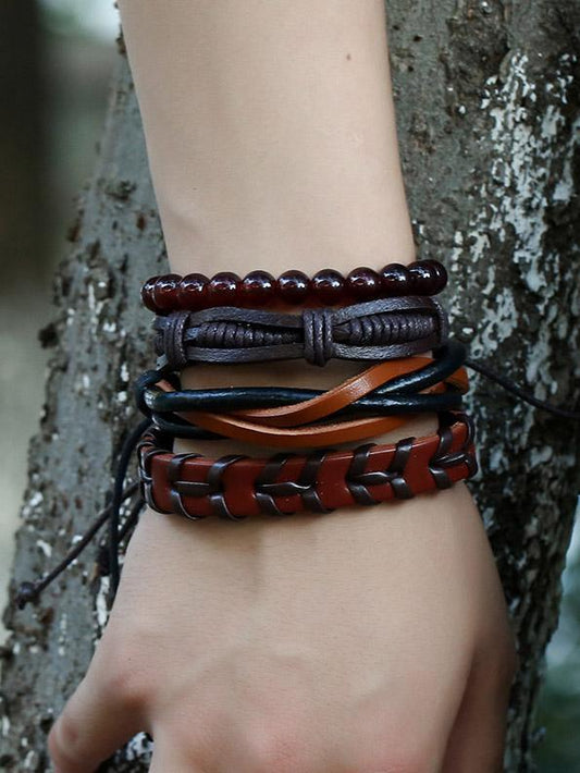 Gothic Leather and Beads Vintage Bracelet
