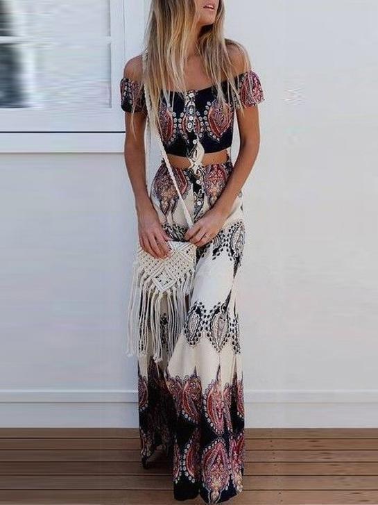Pretty Bohemia Off Shoulder Shirt and Long Skirt Dress Suits