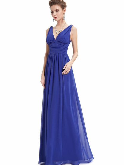 Pretty Deep V-Neck Sleeveless A Line Evening Dress