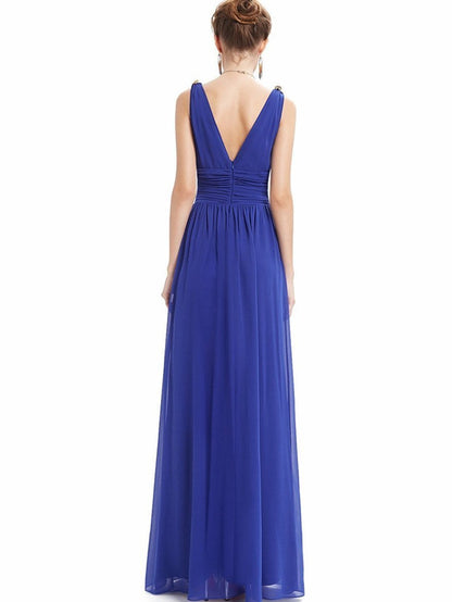 Pretty Deep V-Neck Sleeveless A Line Evening Dress