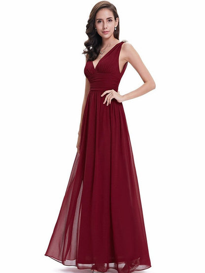 Pretty Deep V-Neck Sleeveless A Line Evening Dress