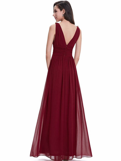 Pretty Deep V-Neck Sleeveless A Line Evening Dress