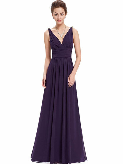 Pretty Deep V-Neck Sleeveless A Line Evening Dress