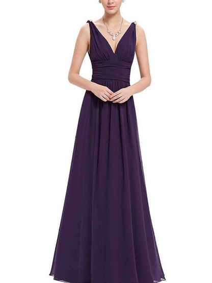 Pretty Deep V-Neck Sleeveless A Line Evening Dress