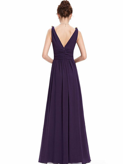 Pretty Deep V-Neck Sleeveless A Line Evening Dress