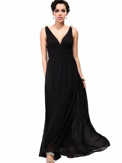 Pretty Deep V-Neck Sleeveless A Line Evening Dress