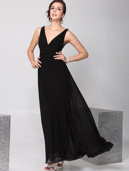Pretty Deep V-Neck Sleeveless A Line Evening Dress