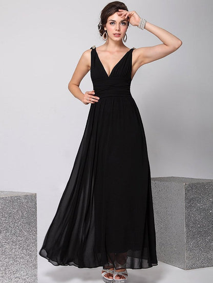 Pretty Deep V-Neck Sleeveless A Line Evening Dress