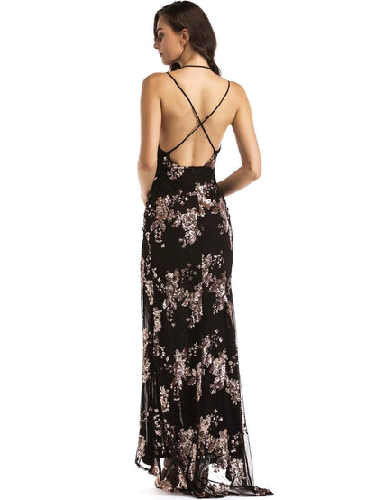 Embroidered Split-side Evening Dress