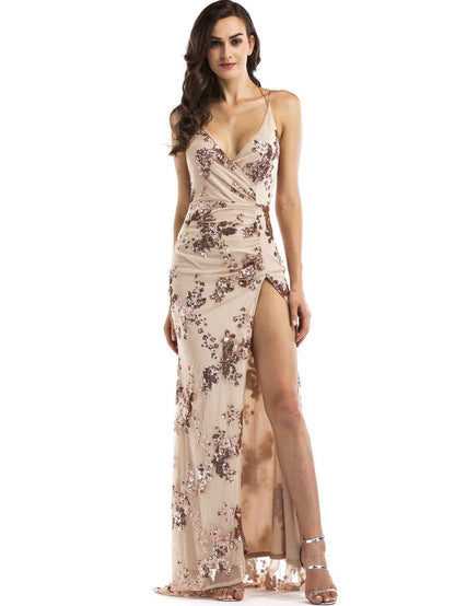 Embroidered Split-side Evening Dress