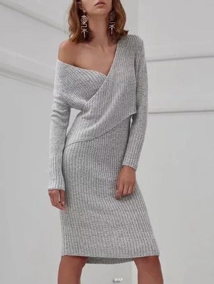 V-neck Knit Jumper Midi Dress