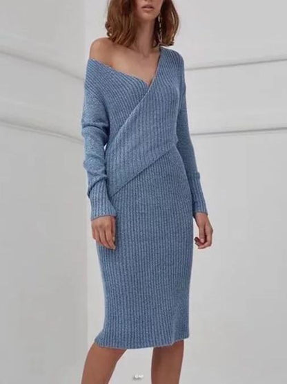 V-neck Knit Jumper Midi Dress