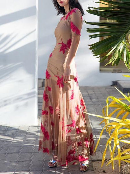 Veil Embroidered Floor Beach Maxi Dress