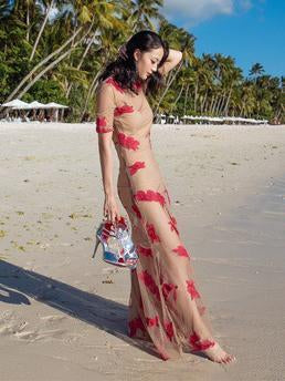 Veil Embroidered Floor Beach Maxi Dress