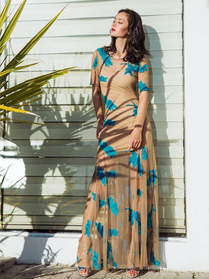 Veil Embroidered Floor Beach Maxi Dress
