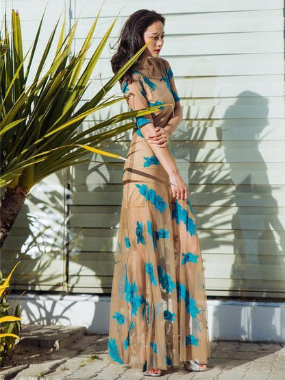 Veil Embroidered Floor Beach Maxi Dress