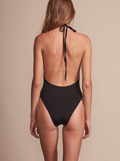 Halterneck Backless One-Piece Bikini Swimwear