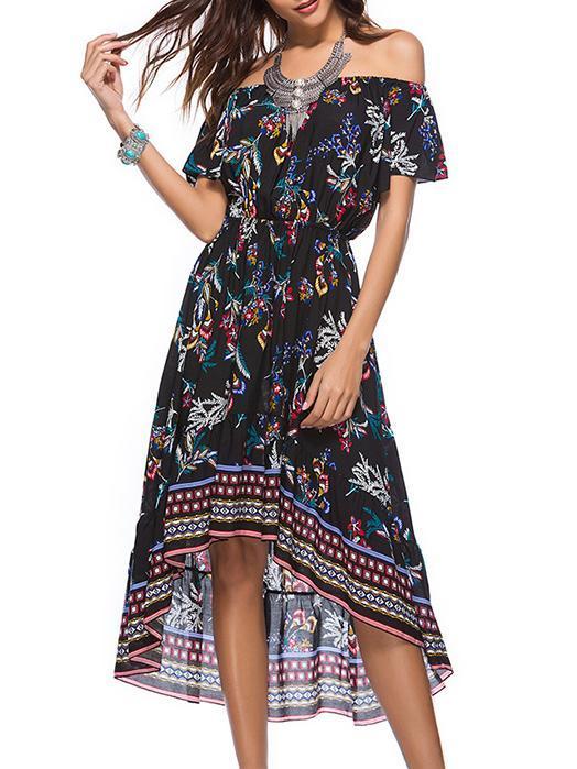 Asymmetric Off-the-shoulder Bohemia Midi Dress