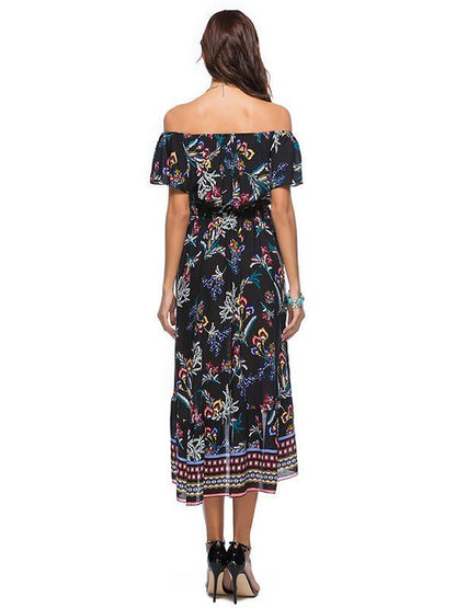Asymmetric Off-the-shoulder Bohemia Midi Dress