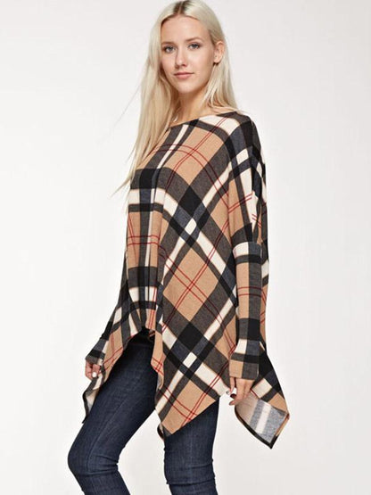 Asymmetric Loose Plaid Blouses&Shirts Top