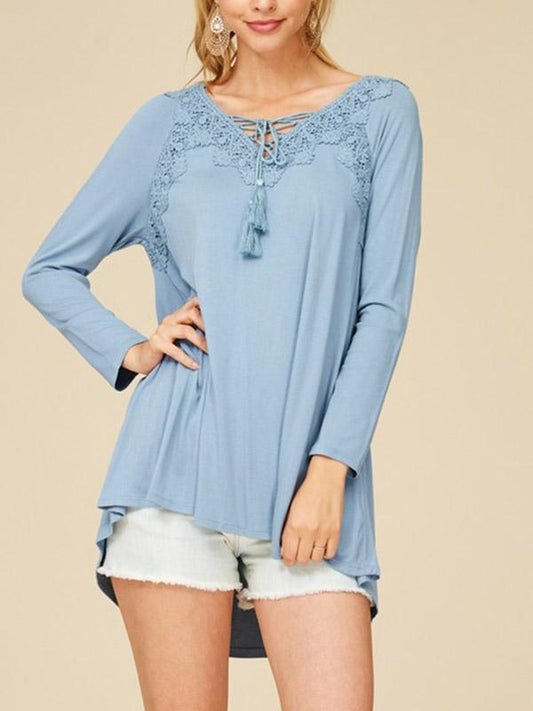 Hollow Lace-up Blouses&Shirts Top