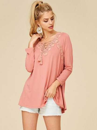 Hollow Lace-up Blouses&Shirts Top