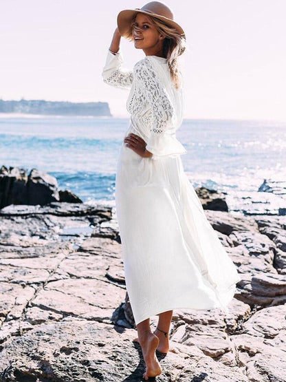 Lace V-neck Hollow Maxi Cover-Up Dress