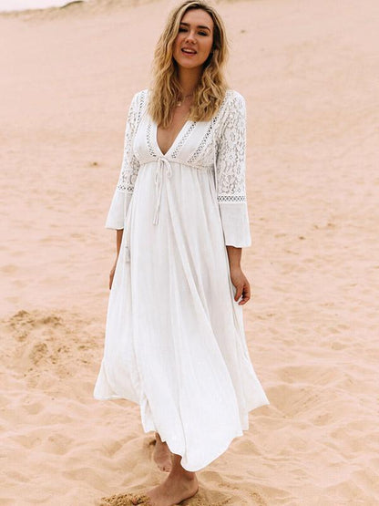 Lace V-neck Hollow Maxi Cover-Up Dress