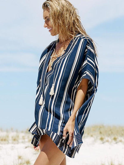 Stripes V-neck Cover-Ups Swimwear