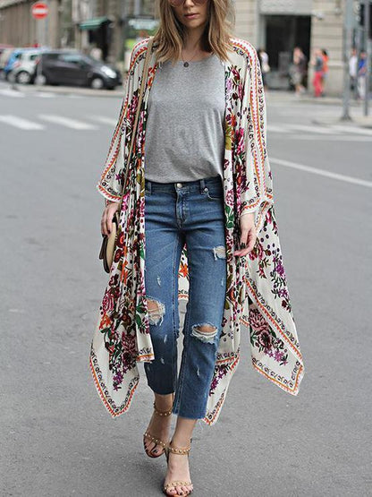 Chiffon Printed Long Cover -Up Swimwear
