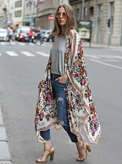 Chiffon Printed Long Cover -Up Swimwear