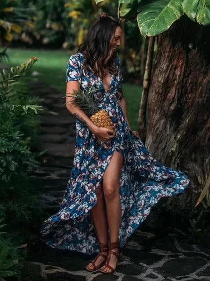 Floral Split-side Bohemia Wrap Dress