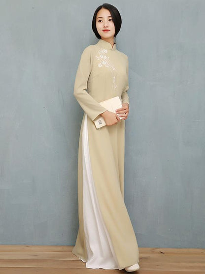 Light Green Tea Split-side Long Ao Dai Cheongsam Dress