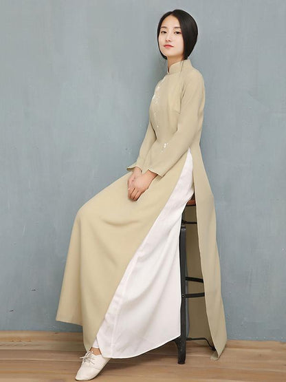 Light Green Tea Split-side Long Ao Dai Cheongsam Dress