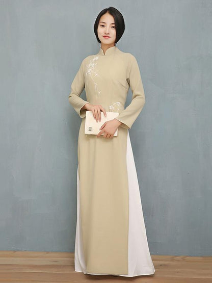 Light Green Tea Split-side Long Ao Dai Cheongsam Dress