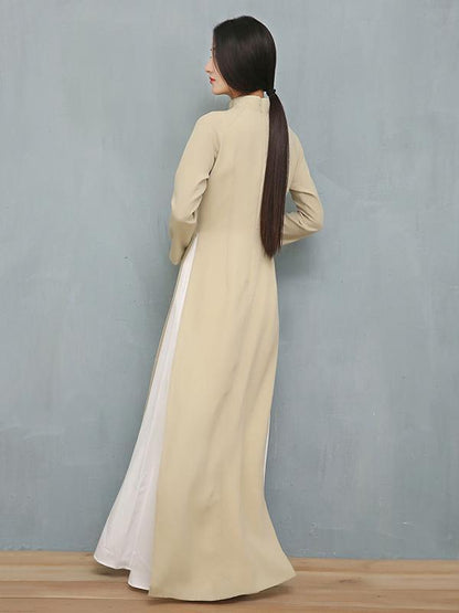 Light Green Tea Split-side Long Ao Dai Cheongsam Dress