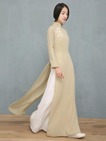 Light Green Tea Split-side Long Ao Dai Cheongsam Dress