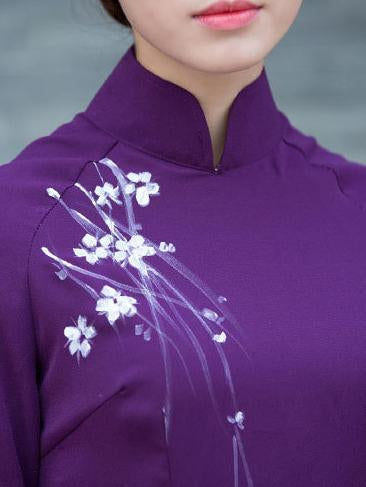 Traditional Chinese Split-side Long Dress in Purple Color
