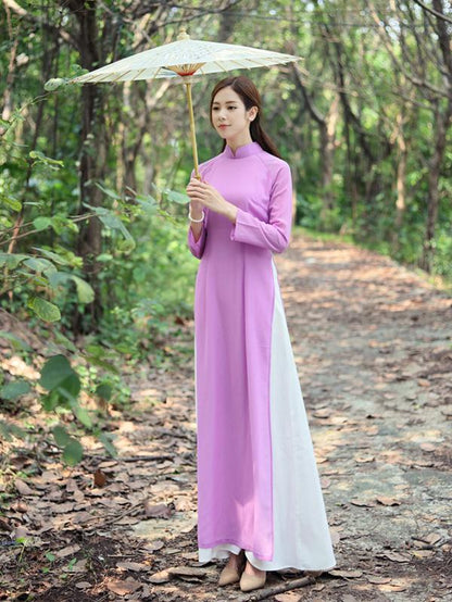 Tradition Purple Long Cheongsam Ao Dai