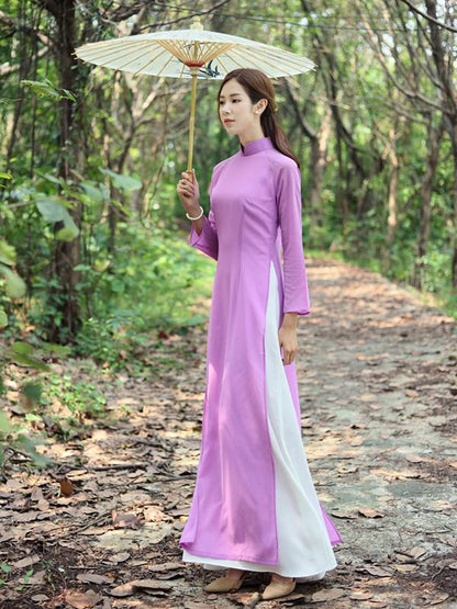 Tradition Purple Long Cheongsam Ao Dai
