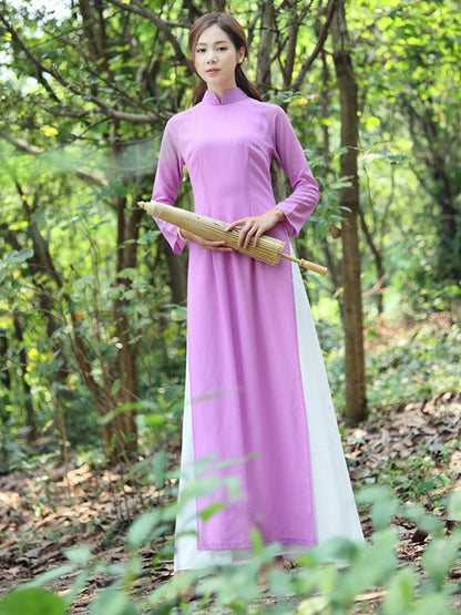 Tradition Purple Long Cheongsam Ao Dai